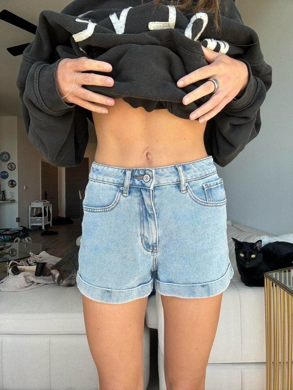 PacSun Light Blue Rolled-Hem Denim Shorts